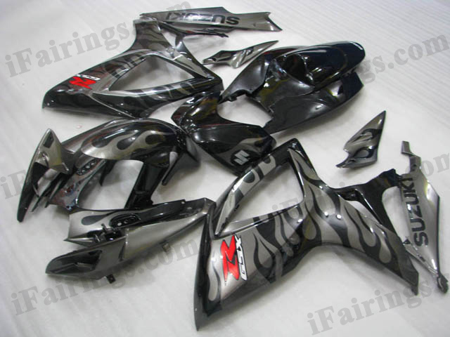 Custom fairings for 2006 2007 GSXR600/750 grey and black flame.