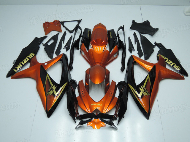 2008 2009 2010 Suzuki GSXR600, GSXR750 gold orange and black graphic fairings.