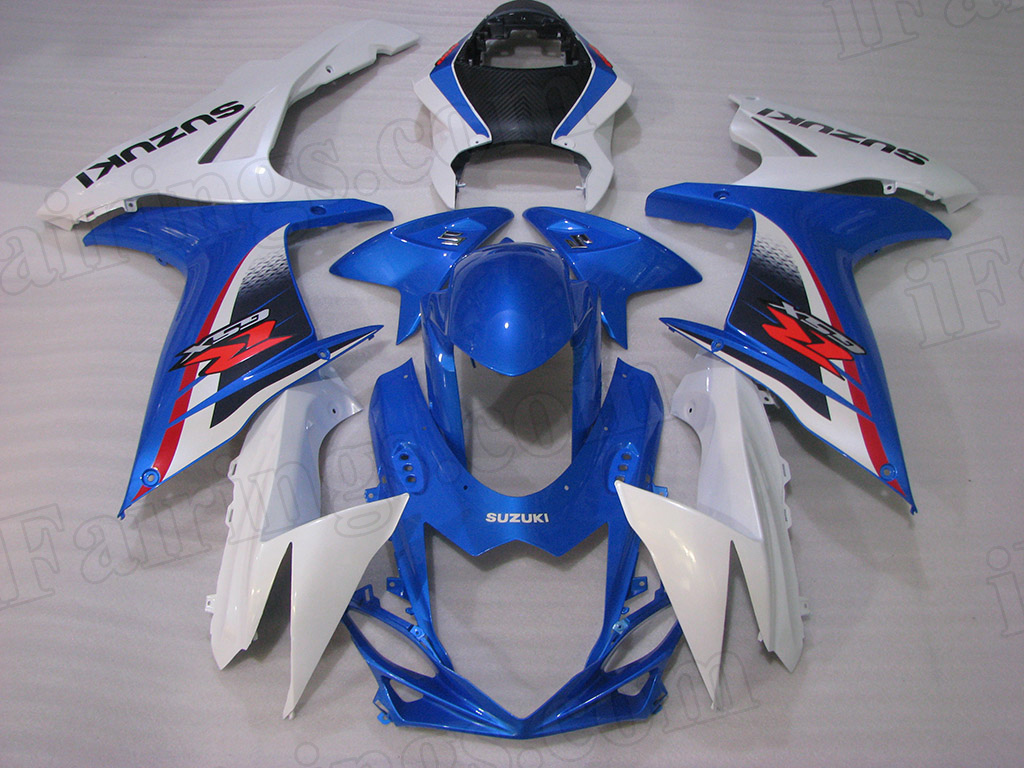 Motorcycle fairings for 2011 to 2014 Suzuki GSXR600/750 blue/white scheme.