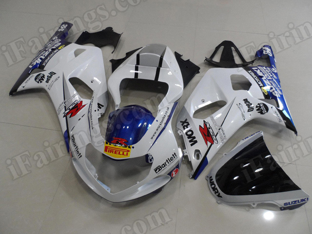 Motorcycle fairings/bodywork for 2001 2002 2003 Suzuki GSX R 600/750 white and blue.