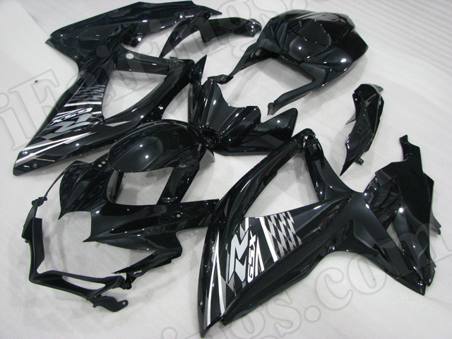 Motorcycle fairings for 2008 2009 2010 Suzuki GSX R 600/750 glossy black with chrome stickers.