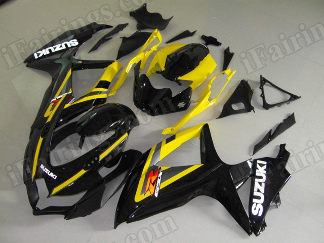 Motorcycle fairings for 2008 2009 2010 Suzuki GSX R 600/750 black and yellow shceme.